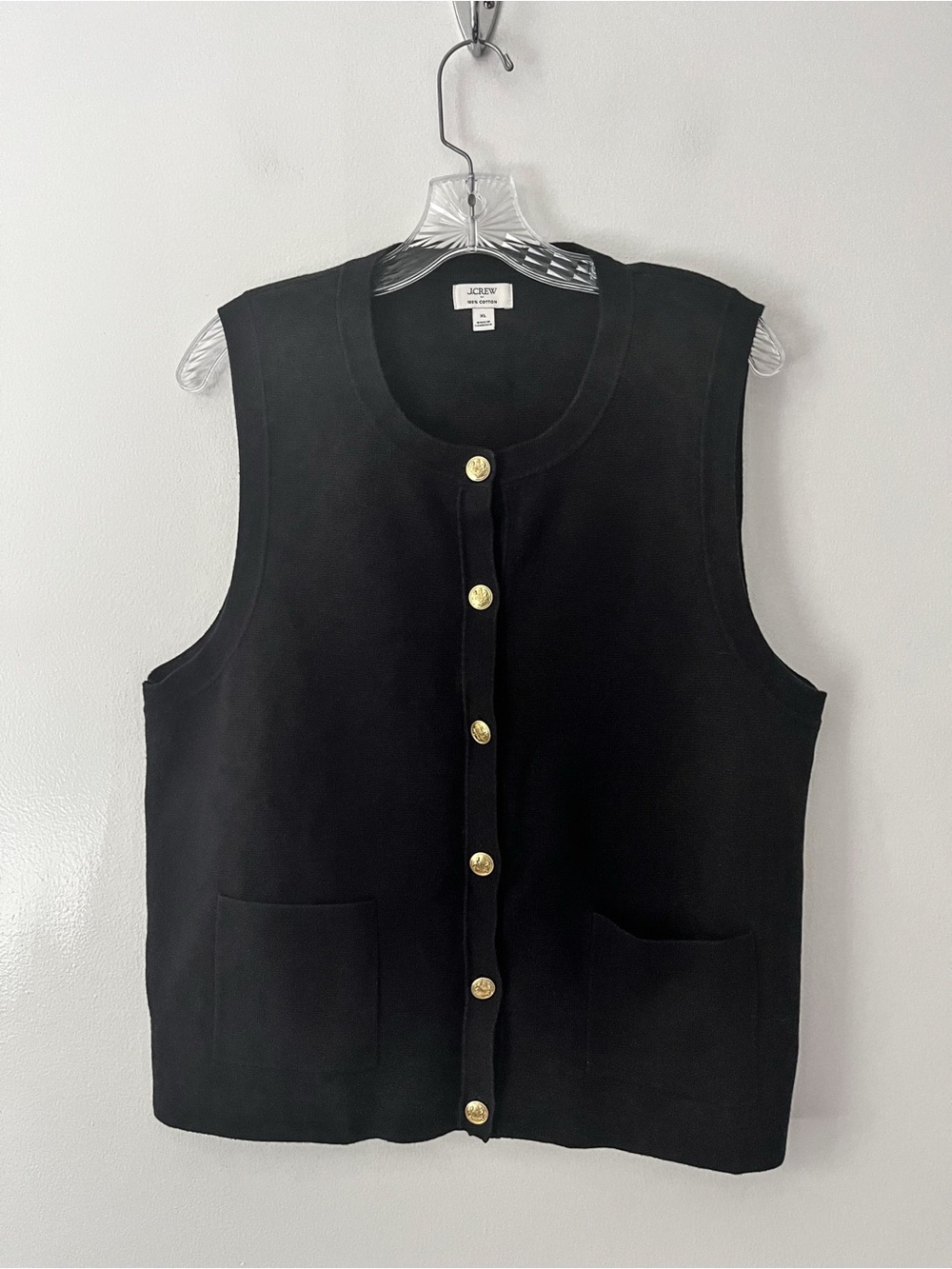 J Crew Factory Button Up Sweater Vest Black Gold Buttons Academia Cotton XL - Picture 2 of 9